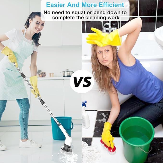 MGLSDeet Electric Spin Scrubber Scrub Brush, Rechargeable Cleaning Brush with 8 in 1 Replaceable Brush Heads, Cordless Power Spin Scrubber 90Mins for Bathroom Shower Bathtub Glass Car
