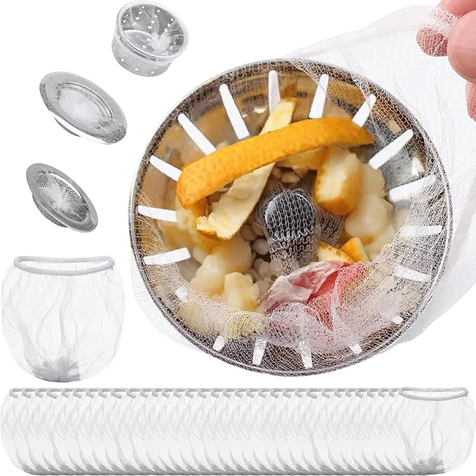 600pcs Kitchen Sink Strainer Mesh Bags, Disposable, Anti-Clogging, Elastic, Fits Most Sink Drain Strainer Basket, Collecting Food Scraps Leftover Waste Garbage