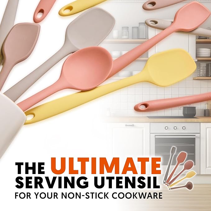 Platinum Silicone Spatula – BPA Free Silicone Spatula for Cooking – Heat Resistant Cooking Utensils for Non Stick Pans – One-Piece Spoonula for Baking, Mixing & More – Kitchen Scraper 11.4” DryRose