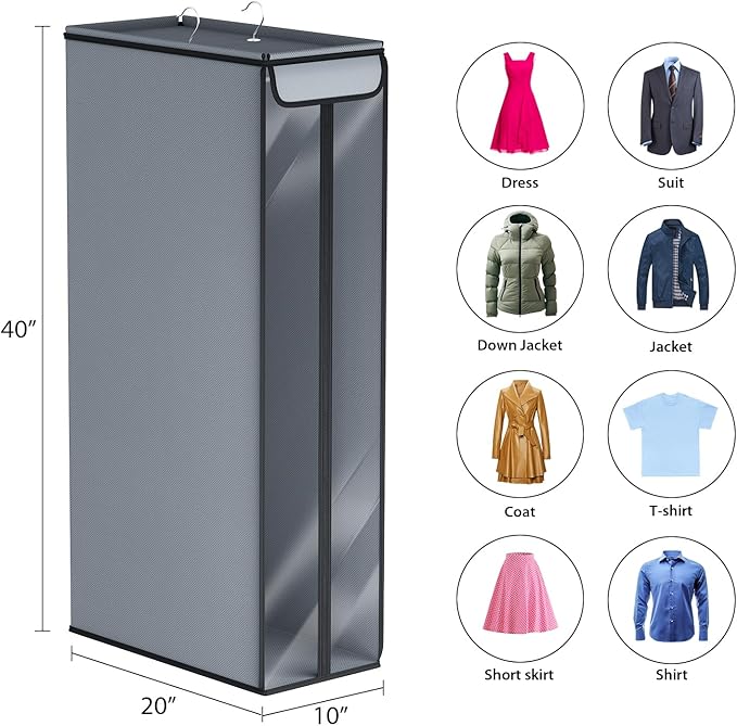 Univivi Garment Bags for Hanging Clothes 40", Hanging Garment Bags for Closet Storage with Large Clear Window, Garment Storage Bags for Suits, Coats, Dresses, 1 Pack