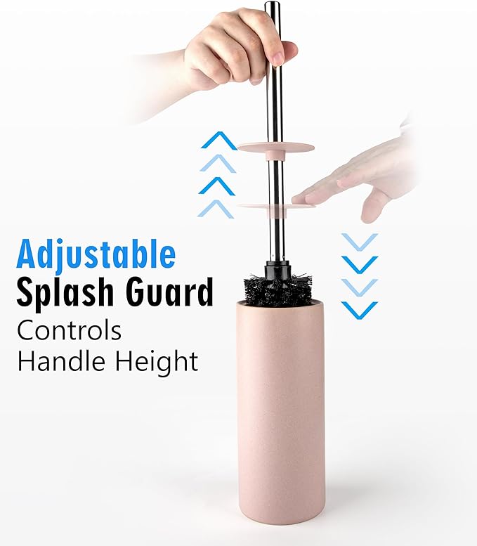 Matt Pink Ceramic Toilet Brush and Holder Set, Freestanding Toilet Bowl Cleaners Brush, Scrubber Brush for Toilet, Bathroom Accessories with Stainless Handle, Deep Cleaning