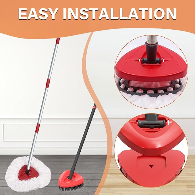Fatmass 5 Pack Spin Mop Replacement for O Cedar EasyWring 1-Tank System,Include 4 Mop Replace Heads + 1 Upgrade Scrubber Brush, 100% Microfiber Mop Refills Deep Cleaning Machine Washable