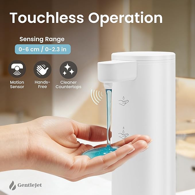 GentleJet OpalDrop Automatic Liquid Soap Dispenser for Kitchen Sink – Touchless No-Drip Pump, USB-C Rechargeable, 304 Stainless Steel, IPX5 Water-Resistant, 270 ml