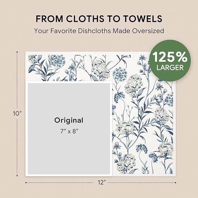 RECYCO Swedish Dishcloths for Kitchen | 4 Pack Oversized Washable Dish Rags | Large Cellulose Reusable Cleaning Paper Towels | Absorbent Counter Dish Cloth Sponge XL Kitchen Wipes, 12" L x 10" W
