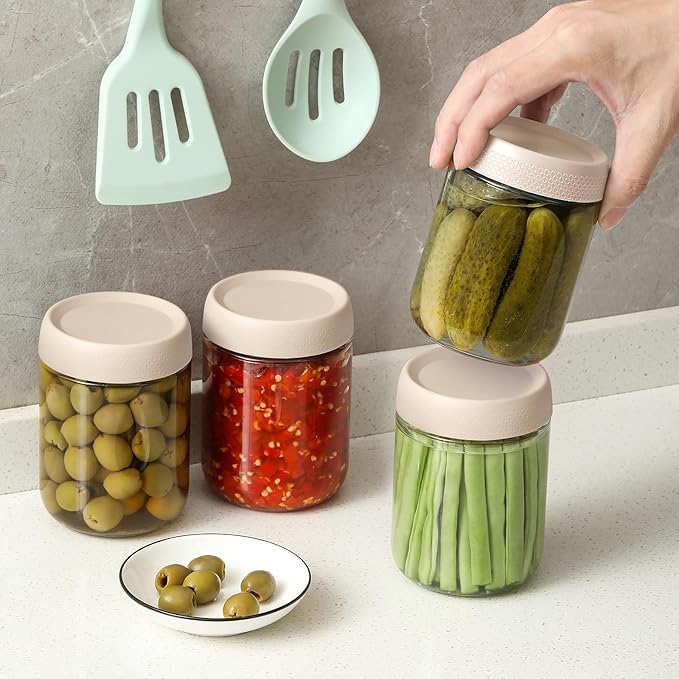 NETANY 6-pack 16oz Glass jars with Airtight Lids, Overnight Oats Containers with Lids, Wide mouth Mason Salad jars