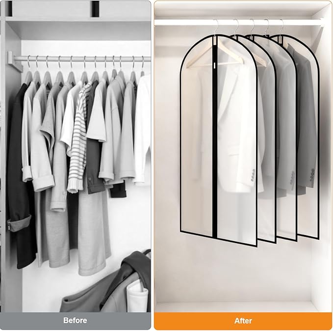 6 Pack Garment Bags 60 * 100cm, 40in PEVA Translucent Garment Covers, Jackets