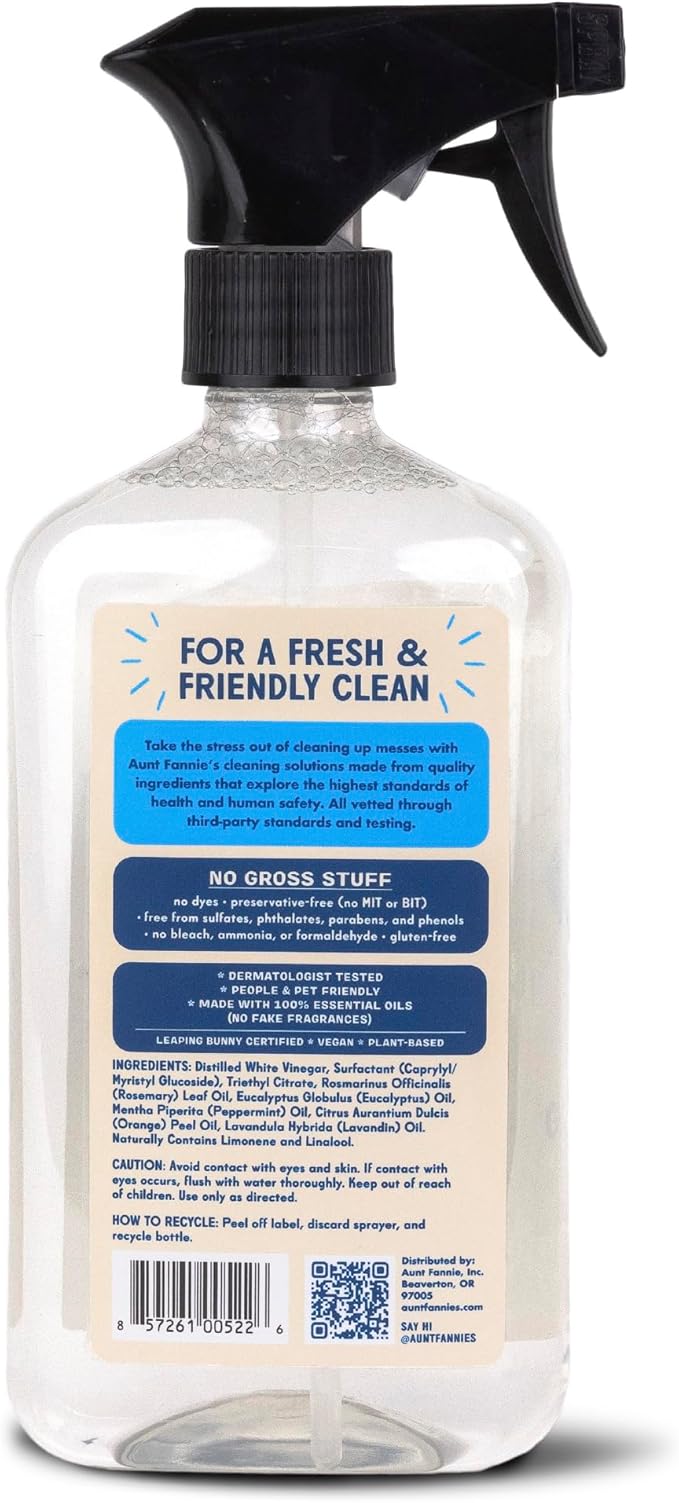Aunt Fannie's Glass & Window Cleaning Vinegar Spray, Natural Streak-Free Spray 16.9 Ounces (Pack of 3)