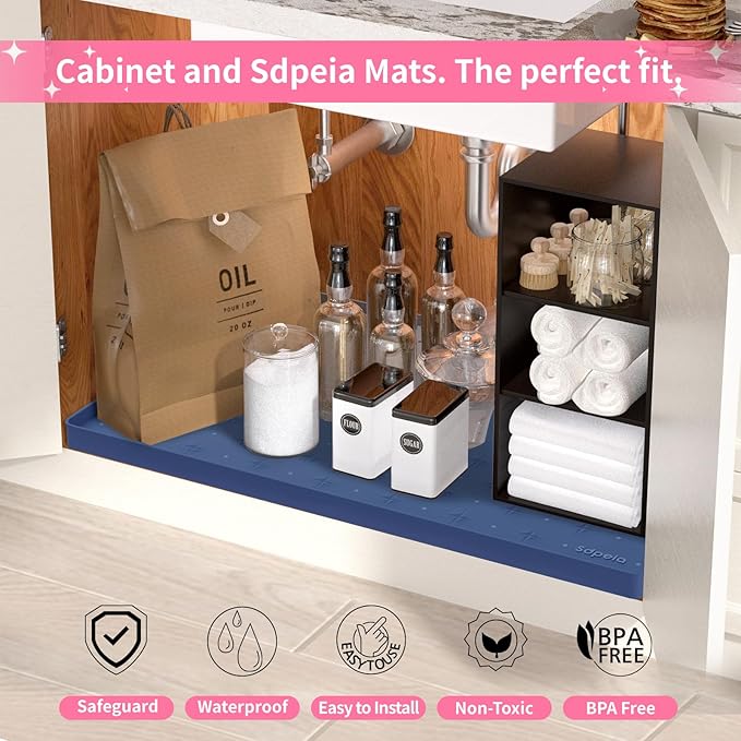 Sdpeia Under Sink Mat 31"×22" Waterproof Silicone Cabinet Liner & Sink Protector for Kitchen & Bathroom, Multi-Purpose Organizers Tray for Pets, Laundry, Cat Litter Mat