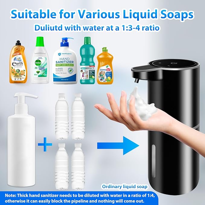 2 Pack Automatic Foaming Soap Dispenser,12.8oz/380ml USB Rechargeable 4 Level Adjustable Electric Hand Soap Dispenser for Bathroom,Kitchen,Hotel,Restaurant(Black,P11)