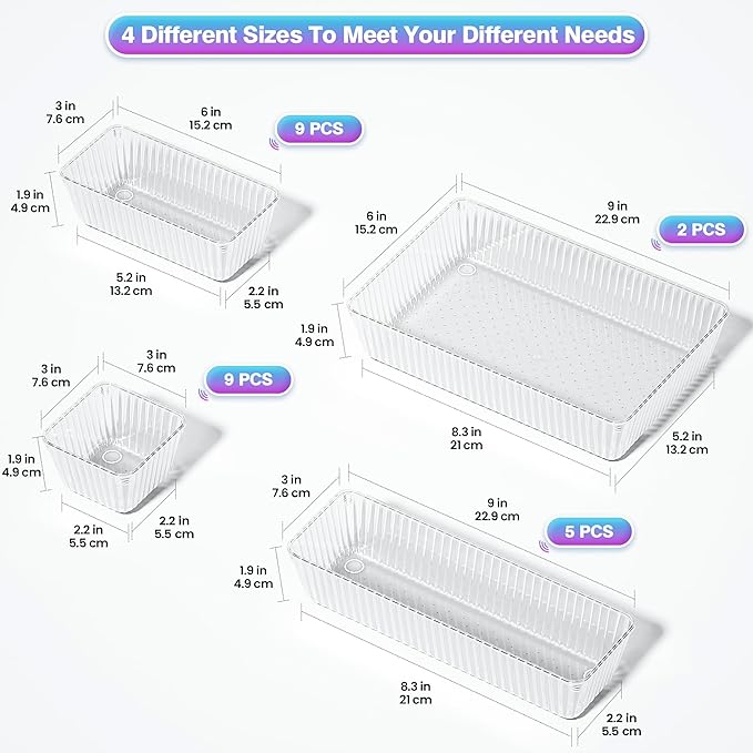 25 PCS Clear Plastic Drawer Organizer Set, Bathroom