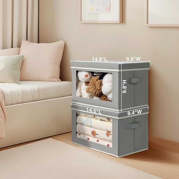 Decorative Bins with Lids, Stackable Cube Bins for Closet