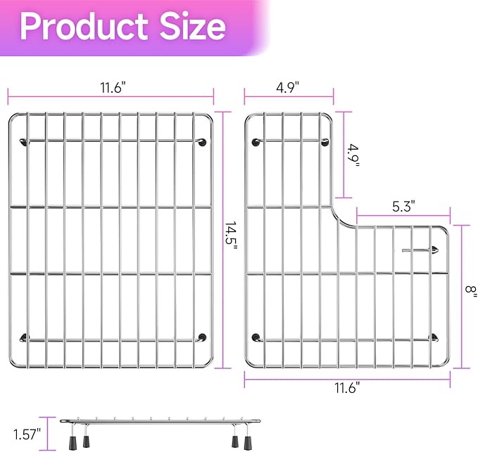 Stainless Steel Sink Protectors for Kitchen Sink, 23.2'' x11.6'' Sink Racks Compatible with Kohler Whitehaven K-6486 and K-6487