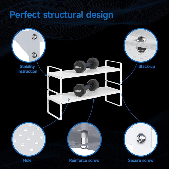 Expandable Cabinet Shelf Organizer Adjustable Metal Spice Rack Stackable Freestanding Counter Storage Shelves for Kitchen Cabinet Under Sink Office Desk (White - 1Pack - L16.5-27'' * W10.2'' * H9.6'')