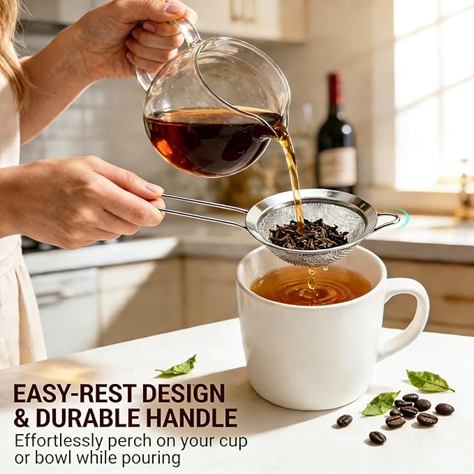 Anaeat Fine Mesh Strainers - Premium Stainless Steel Colander Sieve Sifters, with Durable Mesh and Sturdy Handle