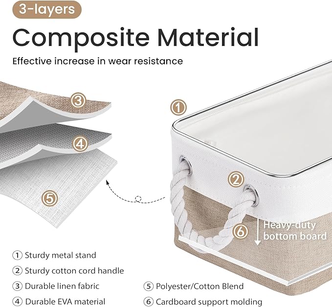 Storage Baskets for Shelves 11.8x7.9x5.2 Inch, Foldable Fabric Storage Bins with Handles, Small Storage Baskets for Organizing Closet, Office, Home Organization (6-Pack, White&Khaki)