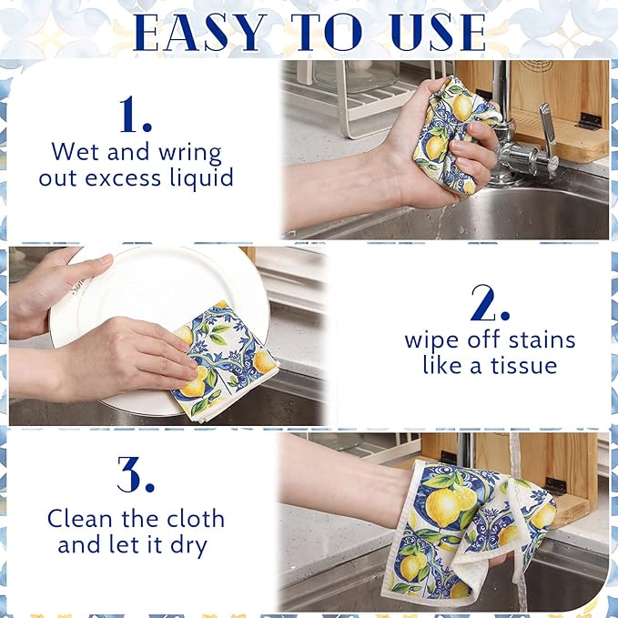 Mifoci 12 Pcs Capri Lemon Swedish Kitchen Dishcloths 7 x 8 Inch Reusable Capri Lemon Dish Towels Absorbent Cotton Cleaning Cloths for Kitchen Cleaning Wipes Housewarming