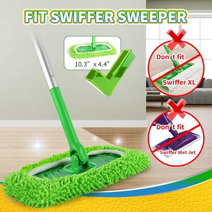 6Pcs Reusable Microfiber Mop Pads Compatible with Swiffer Sweeper, Wet and Dry Flat mop Cover, Replacement Sweeping Mopping pad Refills for Surface/Hardwood Floor Cleaning