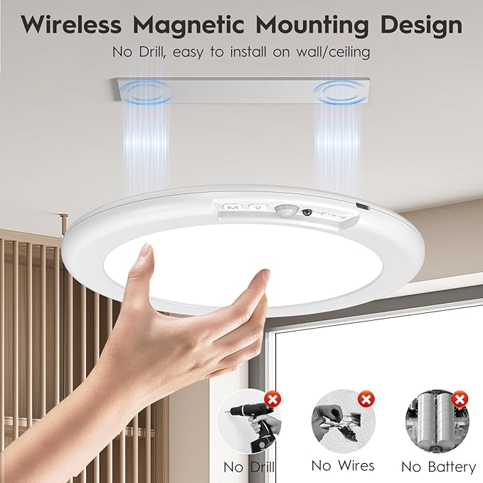 3 Pack Rechargeable Motion Sensor Ceiling Light with Remote, Wireless Battery Operated Closet Light with 13 Colors Changing, 0.55″ Magnetic Lights for Shower Bathroom Closet Hallway Pantry