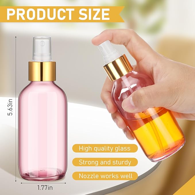 Maxcheck 50 Pieces 4oz Small Glass Spray Bottles for Essential Oil Empty Spray Mist Bottle Empty Fine Mist and Refillable Mister Refillable Liquid Containers for Perfumes, Cleaning(Pink, Gold)