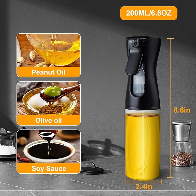 Oil Sprayer for Cooking 200ml Glass Olive Oil Sprayer Mister Olive Oil Spray Bottle Canola Oil Spritzer Bottles for Kitchen Premium Cooking Sprayer Kitchen Gadgets for Air Fryer Frying Baking BBQ