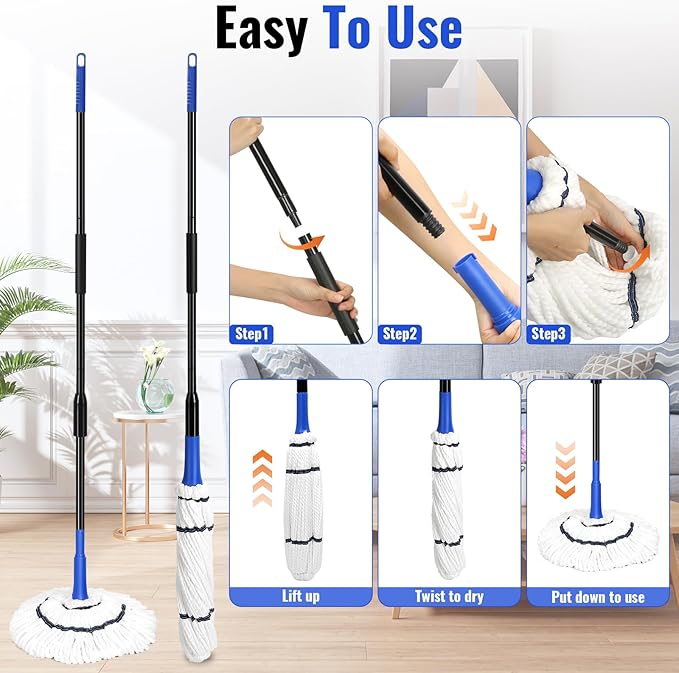 Self Wringing Twist Mop Replacement Head,Microfiber Mop Refill for Hardwood Vinyl, Tile, Commercial Household Clean,Safe on All Floors Types