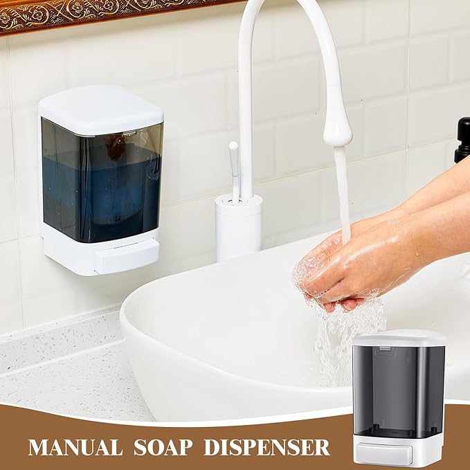 Hushee Manual Hand Soap Dispenser Plastic Wall Mounted Commercial Soap Dispenser for Liquid Containers Kitchen Hotel Restaurant Bathroom Shower Shampoo Gel, Black, 33.8oz/1000ml (8)