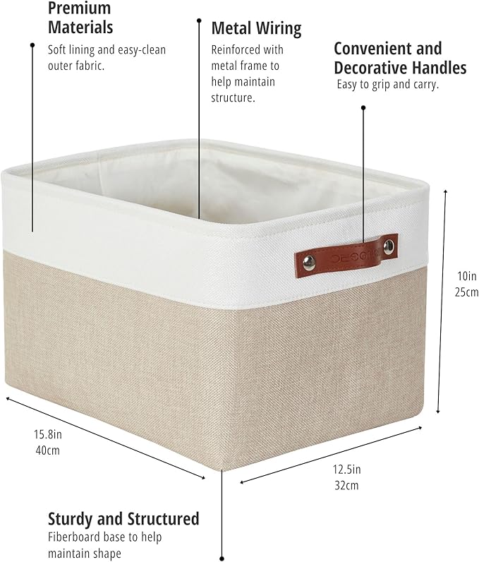 Storage Bins, Beige & White, 3 Pack