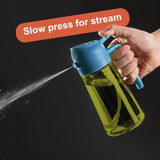CXINYI - 16oz/470ml Olive Oil Dispenser for Kitchen with Stickers - 2 in 1 Olive Oil Sprayer for Cooking, Air Fryer, and Salad, Black&Blue (Light-Proof Kitchen Gadget)