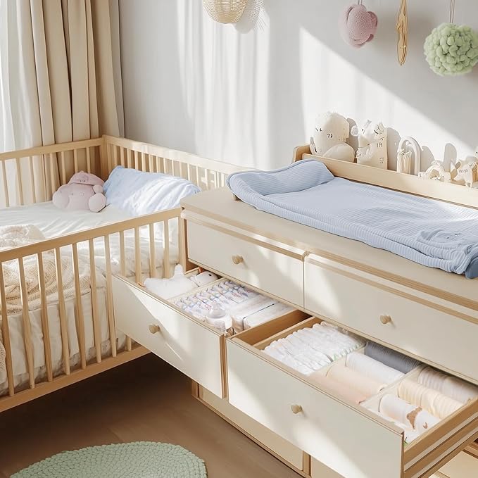 Drawer Organizer Clothes, 14 Pack Dresser Organizer for Baby Clothes, Beige