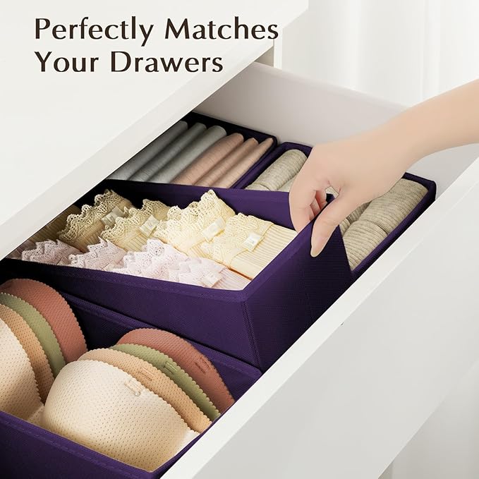 Drawer Organizers Clothes, Set of 8 Dresser Organizer Bins, Purple