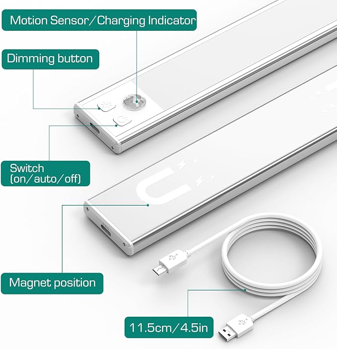 Under Cabinet Lighting 5 Packs, 3 Color Temperature Rechargeable Motion Sensor Lights for Kitchen, Counter, Closet, Stairs