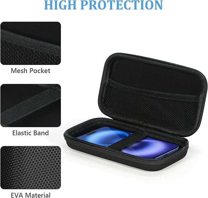 Portable Protection Hard EVA Case for External Battery,Cell Phone,GPS,Hard Drive,USB Charging Cable,Carrying Bag Mesh Inner Pocket,Zipper Enclosure,Universal Travel Pouch Bag