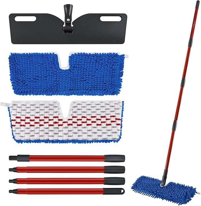 Microfiber Dust Mop Set for Floor Cleaning, Flat Mop for Wet & Dry to Clean Washable Flip Mops Pad for Ocedar Hardwood Floor 'N More 3-Action Mop, Adjustable 58" Mops Handle & 2 Reusable Refill & Base