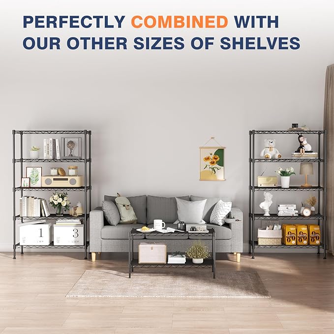 2-Tier Wire Shelving Unit,36" Wx18 Dx19.5 H,Wire Shelves Rack with Lockable Wheels,2 Shelf Height Adjustable Metal Storage for Living Room,Kitchen,Pantry,Closet,Office,Laundry