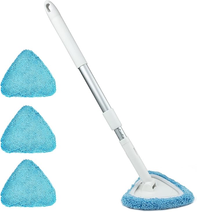 BITOPE Windshield Cleaning Tool, 26" Adjustable Handle, 3pcs Microfiber Pads, Ideal for Cleaning Inside Exterior SUVs, Trucks, RVs