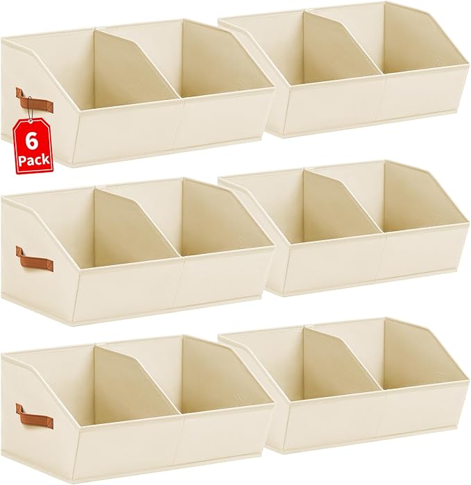 Homsorout 6 Pack Collapsible Storage Bins - Beige (Clothes, Toys, etc.)