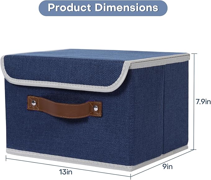 ANMINY Storage Bin with Lid Storage Boxes with PU Leather Handles PP Plastic Board Decorative Foldable Lidded Cotton Linen Fabric Home Cubes Baskets