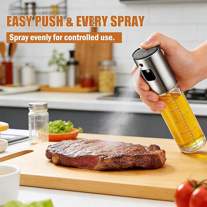 Oil Sprayer for Cooking, Upgraded 8 Pack Refillable Olive Oil Spray Bottle Mister with Brush for Air Fryer Oil Vinegar Portable Glass Kitchen Gadget for BBQ, Salad, Roasting, Grilling Local Stock
