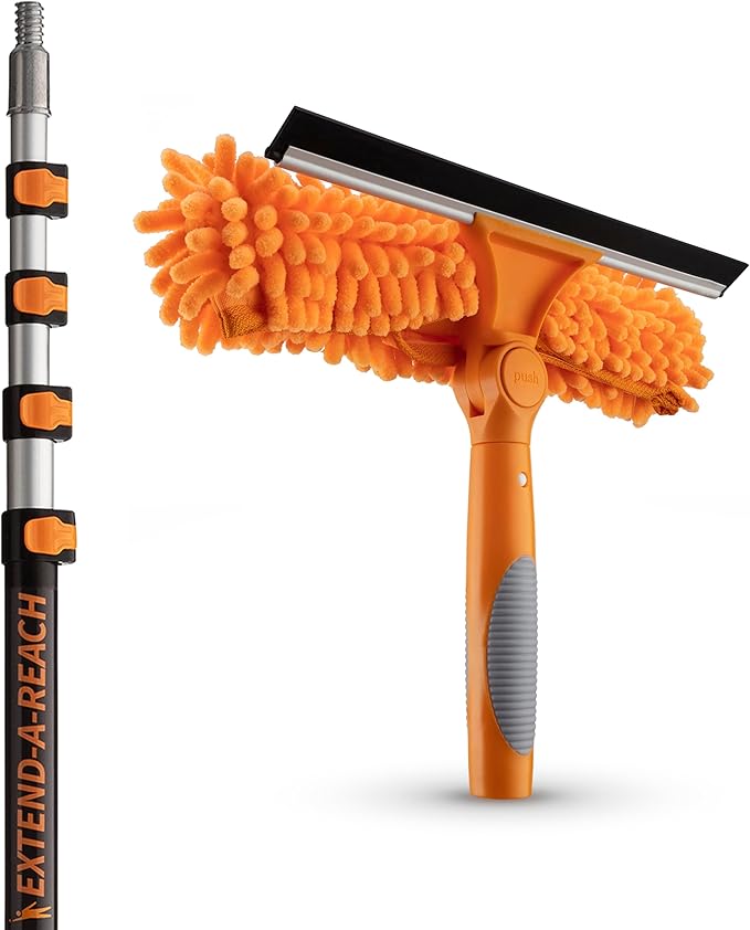 5-18 ft Window Washing Kit (24+ Foot Reach) // Window Cleaning Tool & Window Washer Squeegee with Telescopic Extension Pole // Best Indoor Outdoor Equipment