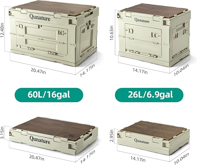 Collapsible Storage Bins with Lockable Doors & Removable Cutting Board, 60L Foldable Stackable Heavy-Duty Box for Camping, Picnic, Closet, Garage
