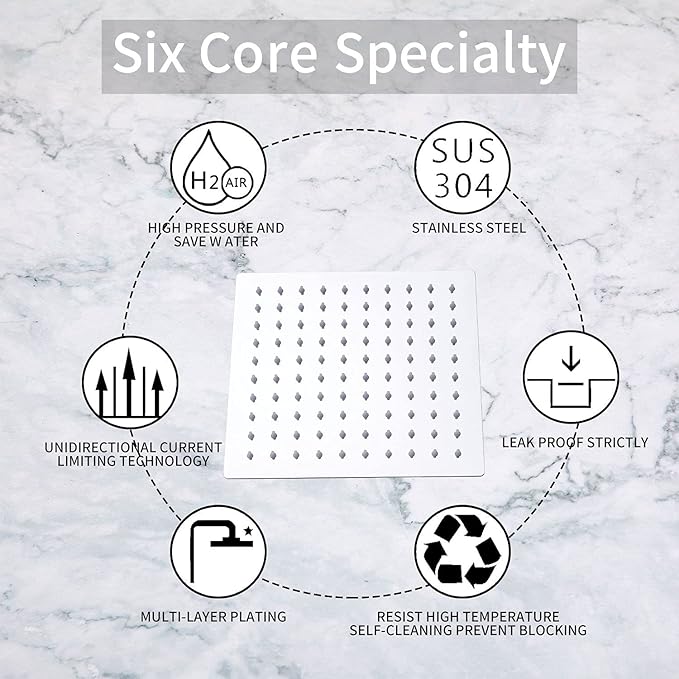 GGStudy Square 6 Inch Stainless Steel Shower Head High Pressure Rainall Shower Head Chrome Ultra Thin Design-Best Pressure Boosting with Silicone Nozzle Easy to Install