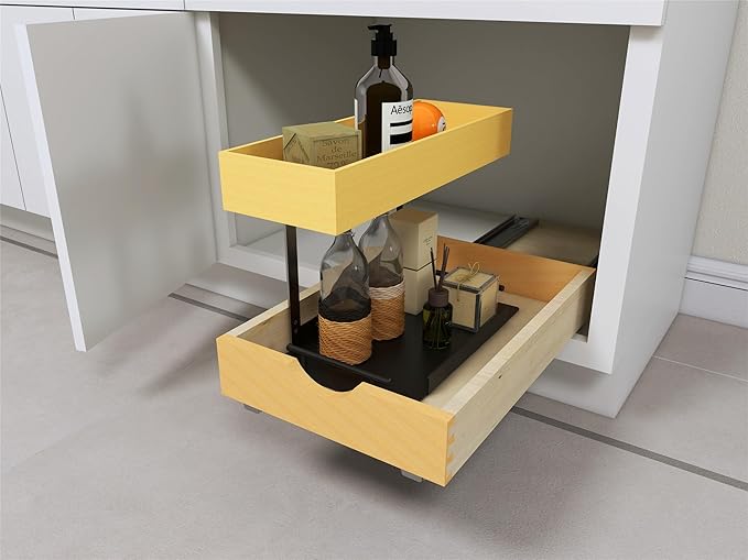 2-Tier Pull Out Drawer Organizer, Sliding Shelf Storage for Kitchen, Bathroom, Under Sink Cabinet (12" Width)