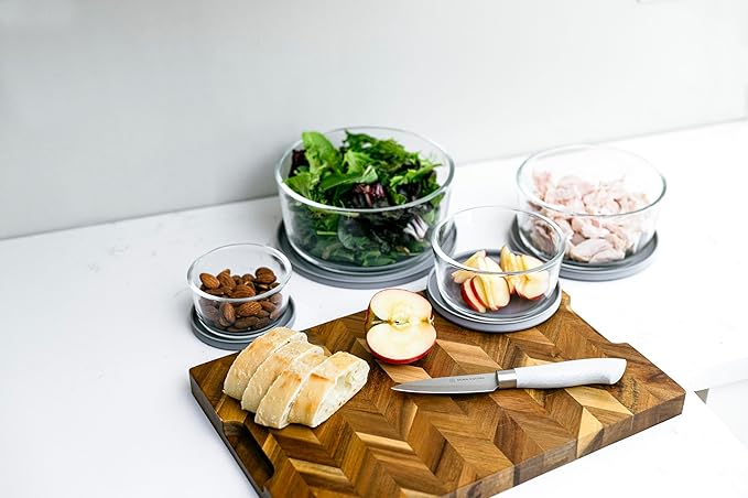 DURA LIVING 8-Piece Glass Food Storage Containers Set (4 Containers + 4 Lids) | Round, Nesting, Microwave & Dishwasher Safe | BPA-Free, Space-Saving