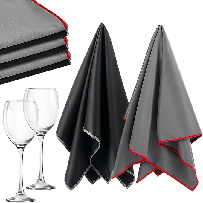 6 Pcs 19.6 x 23.6 Inch Large Microfiber Polishing Cloths Cleaning Cloths Lint-Free Drying Towels for Wine Glasses, Stemware, Glassware, Windows, Stainless Steel (Black, Gray)