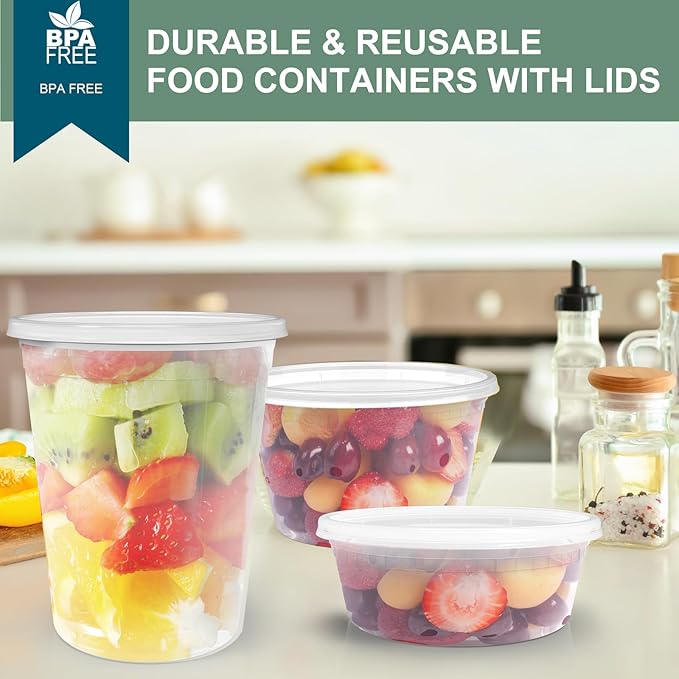 vivigu Deli Containers with Lids 48 Sets [8,16, 32 oz 16 Each ] - Food Storage Containers with Lids Freezer Safe, Soup Containers for Restaurant, BPA Free | Portion Control | Leakproof | Microwave