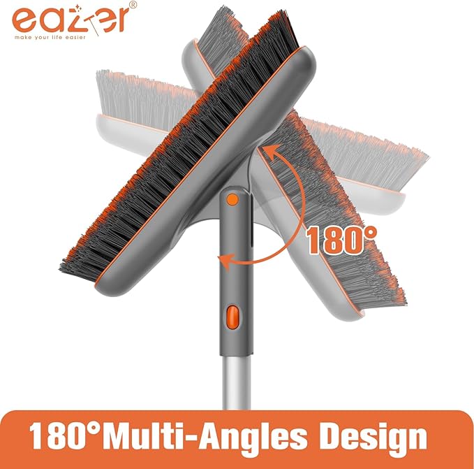 Eazer Grout Brush with Long Handle, 180°Rotation Tile Grout Cleaning Brush, V-Shape Shower Scrubber Cleaner, Stiff Bristle for Cleaning Bathroom Tile Floors - 53in