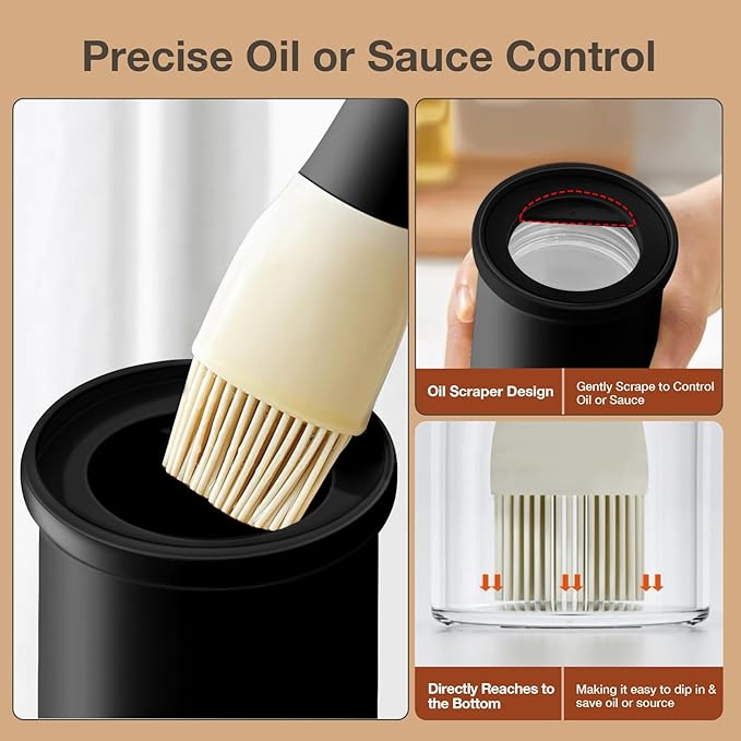 YARRAMATE 2pcs 300ml / 10oz Oil Dispenser with Brush - Glass Oil Dispenser for Kitchen with Silicone Heat Resistant Brush for Oil and Sauce Cooking BBQ Grill Frying - Black&Green