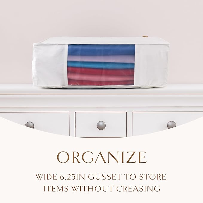 Hayden Hill Luxury Organic Cotton Sweater & Blanket Storage Bag - 20" Fits 9 Cashmere Sweaters or 2 Blankets - Moth Proof Garment Bag - Clothes Organizer With Zipper - Certified Carbon Neutral
