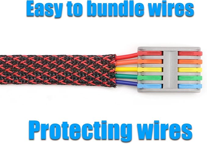25ft PET Expandable Braided Cable Sleeve 1/6inch(4mm) Pet Braided Cable Sleeve for Audio Video Device Wire Automotive Wire (Black Red)