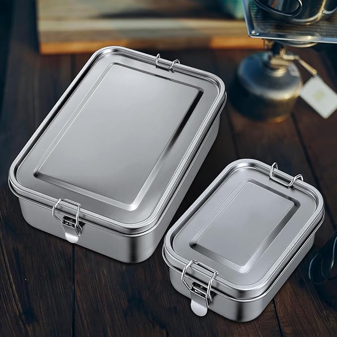 Leonyo 2 Pack 18/10 Stainless Steel Bento Box 28oz, 850ml Metal Lunch Box with Removable Divider
